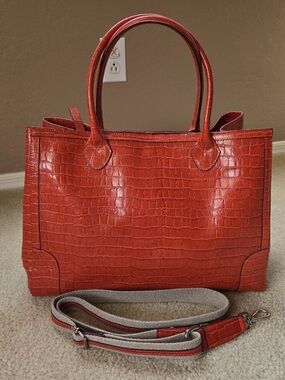 Claudia Firenze Structured Italian Leather Croc-Embossed Tote Made in Florence